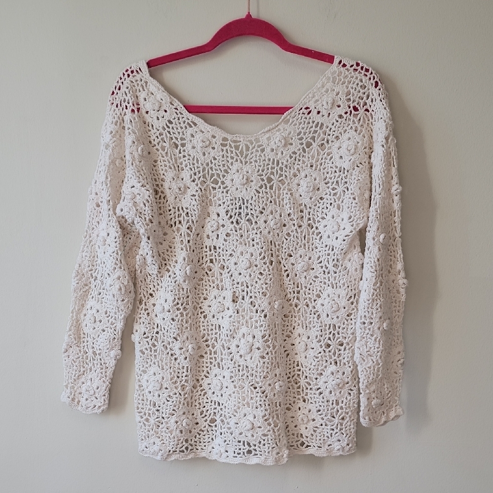 VTG White Crochet Knit Sweater